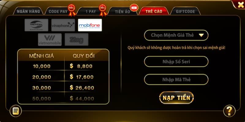 Nạp tiền Net88 Các lưu ý khi nạp tiền Net88